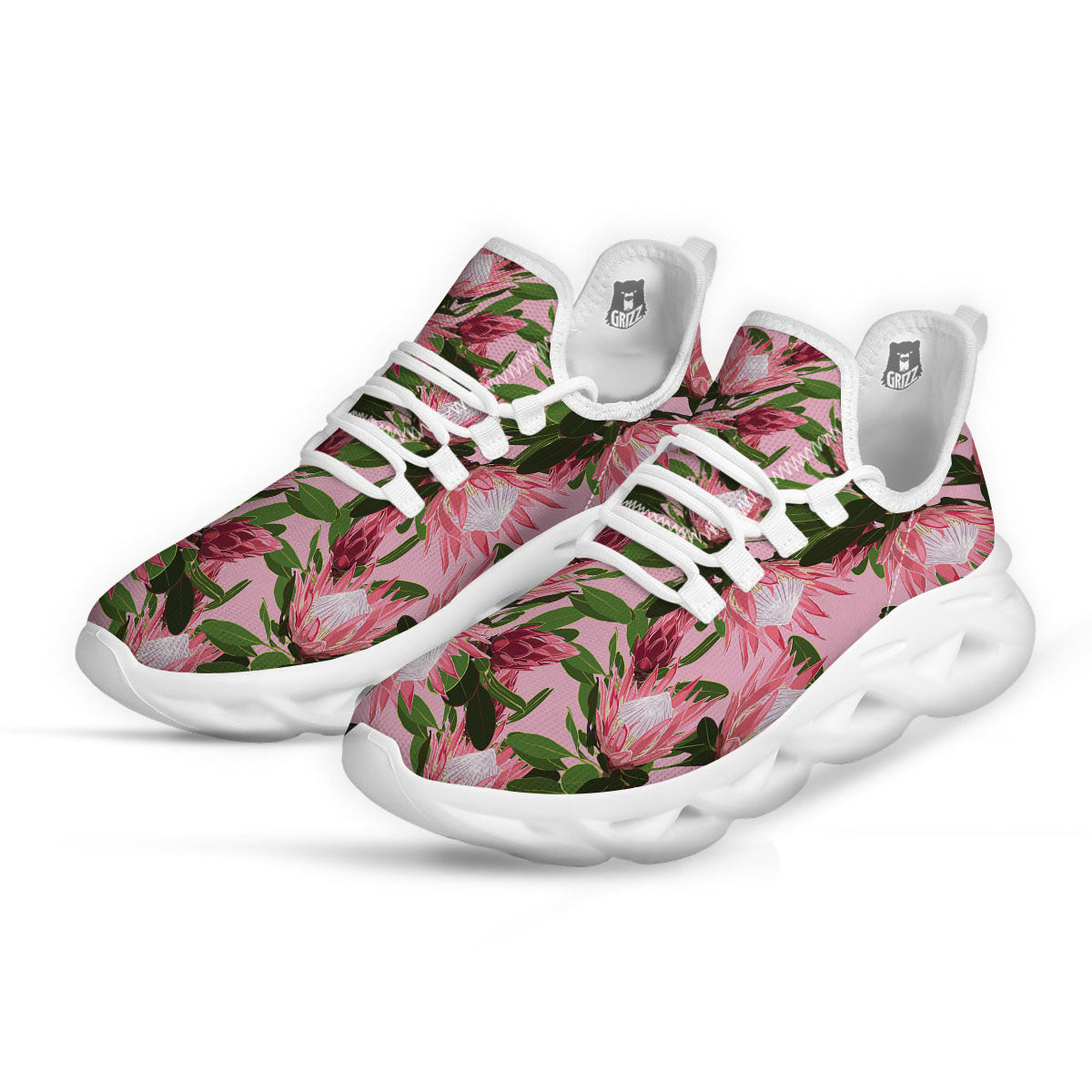 Floral Protea Print Pattern White Running Shoes-grizzshop