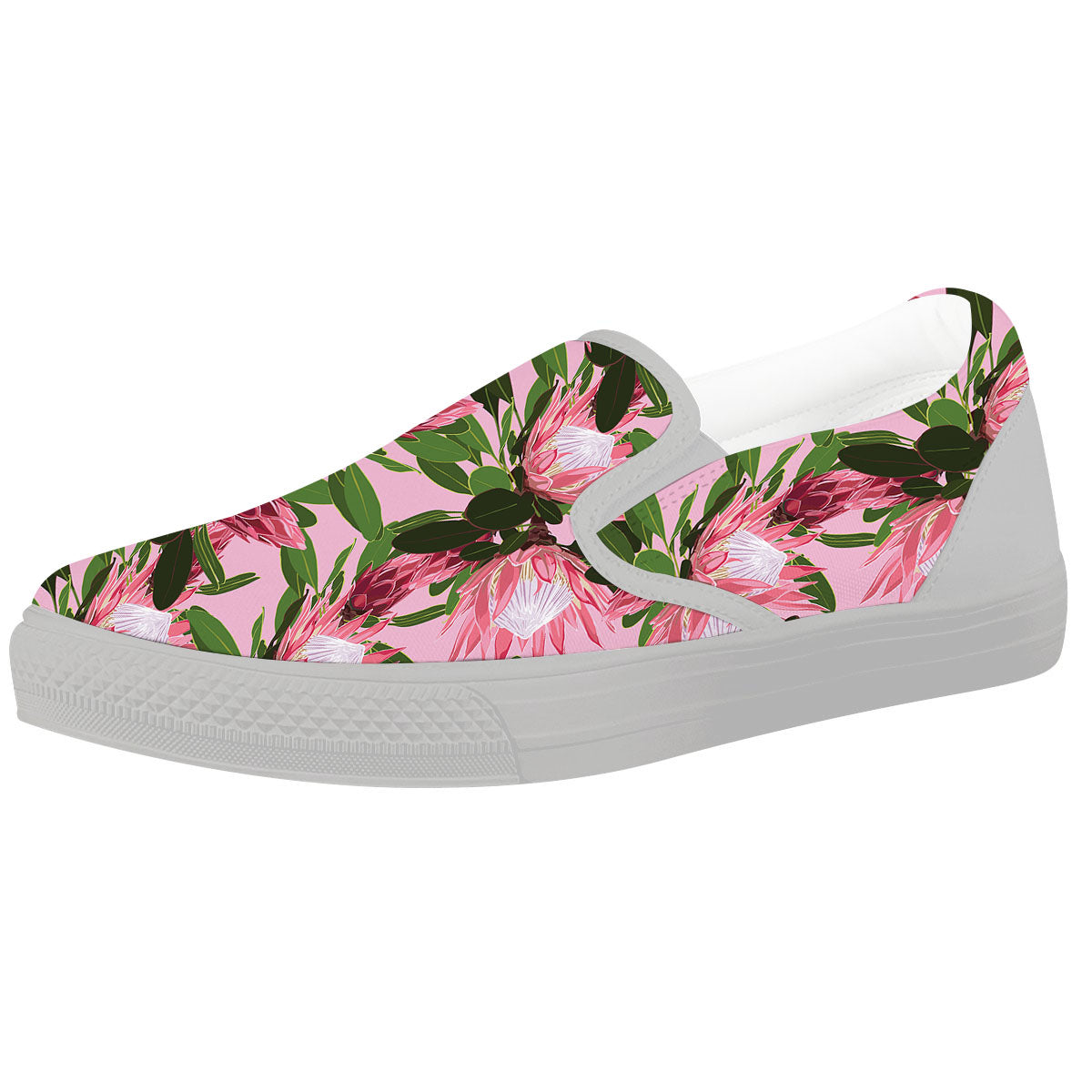 Floral Protea Print Pattern White Slip On Shoes-grizzshop