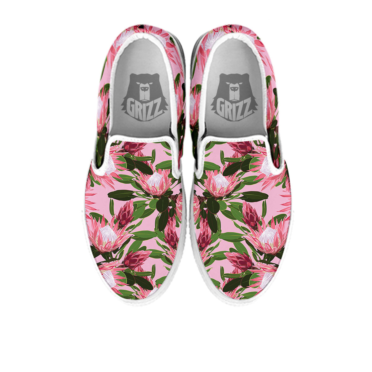 Floral Protea Print Pattern White Slip On Shoes-grizzshop