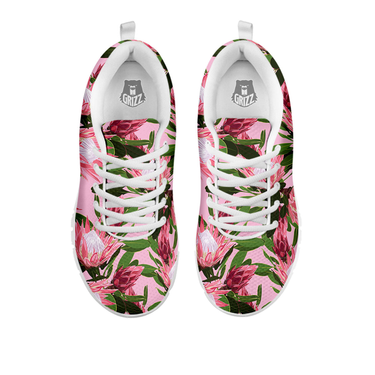 Floral Protea Print Pattern White Sneaker-grizzshop