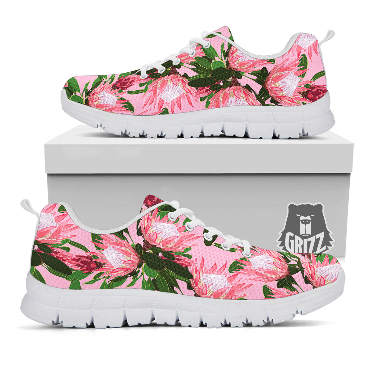 Floral Protea Print Pattern White Sneaker-grizzshop