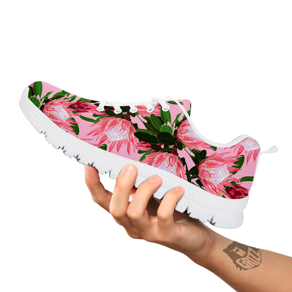 Floral Protea Print Pattern White Sneaker-grizzshop
