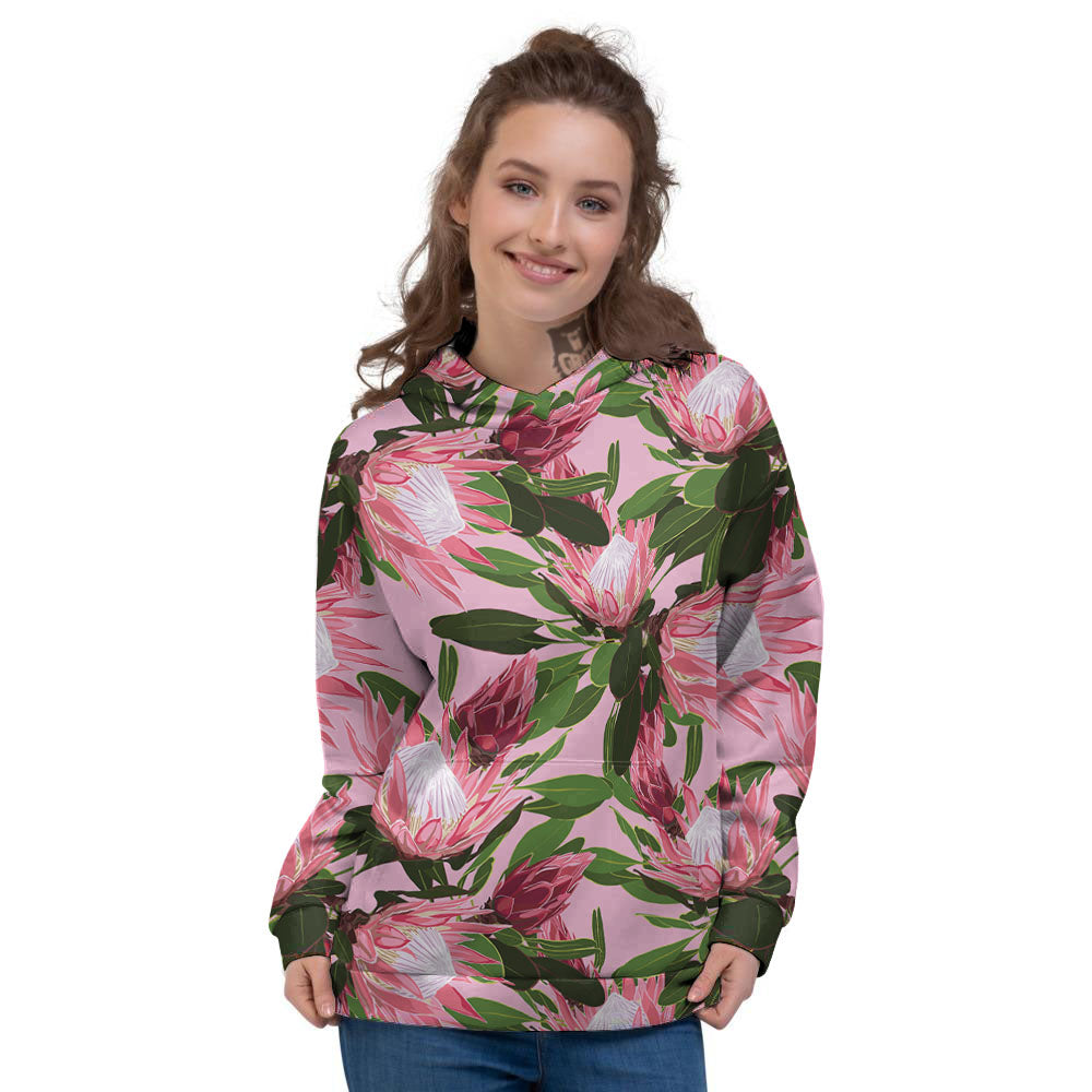 Floral Protea Print Pattern Women's Hoodie-grizzshop