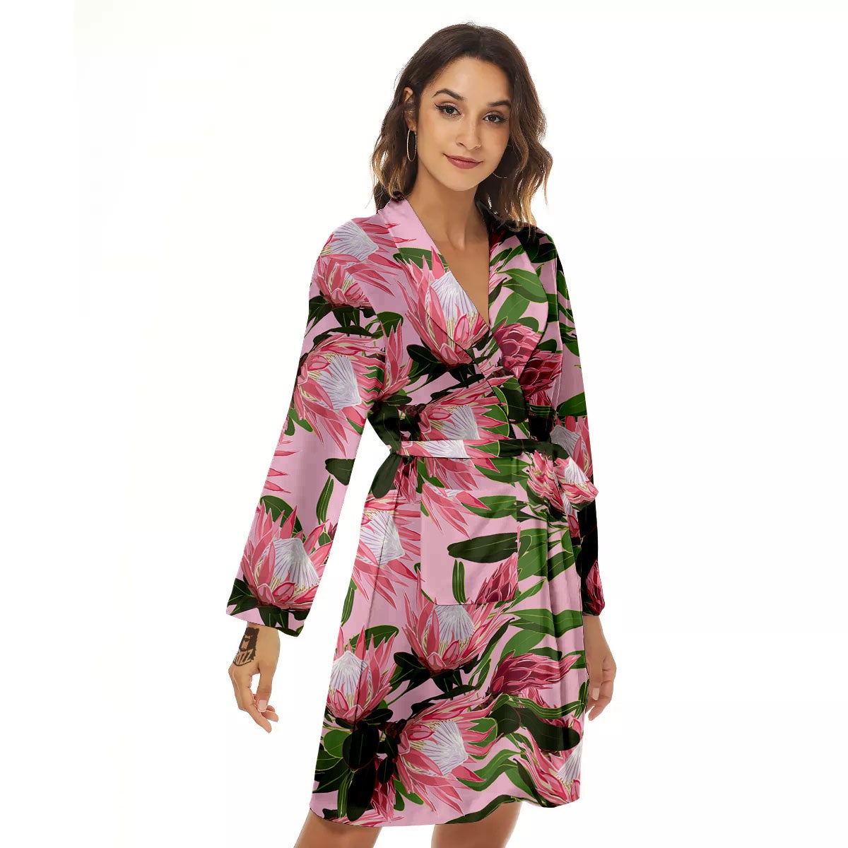 Floral Protea Print Pattern Women's Robe-grizzshop
