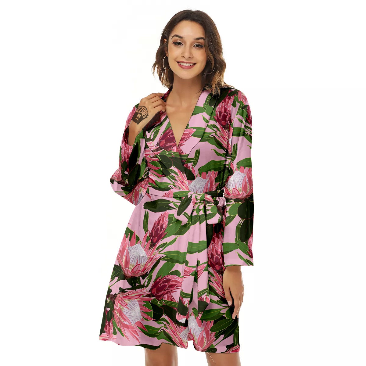 Floral Protea Print Pattern Women's Robe-grizzshop