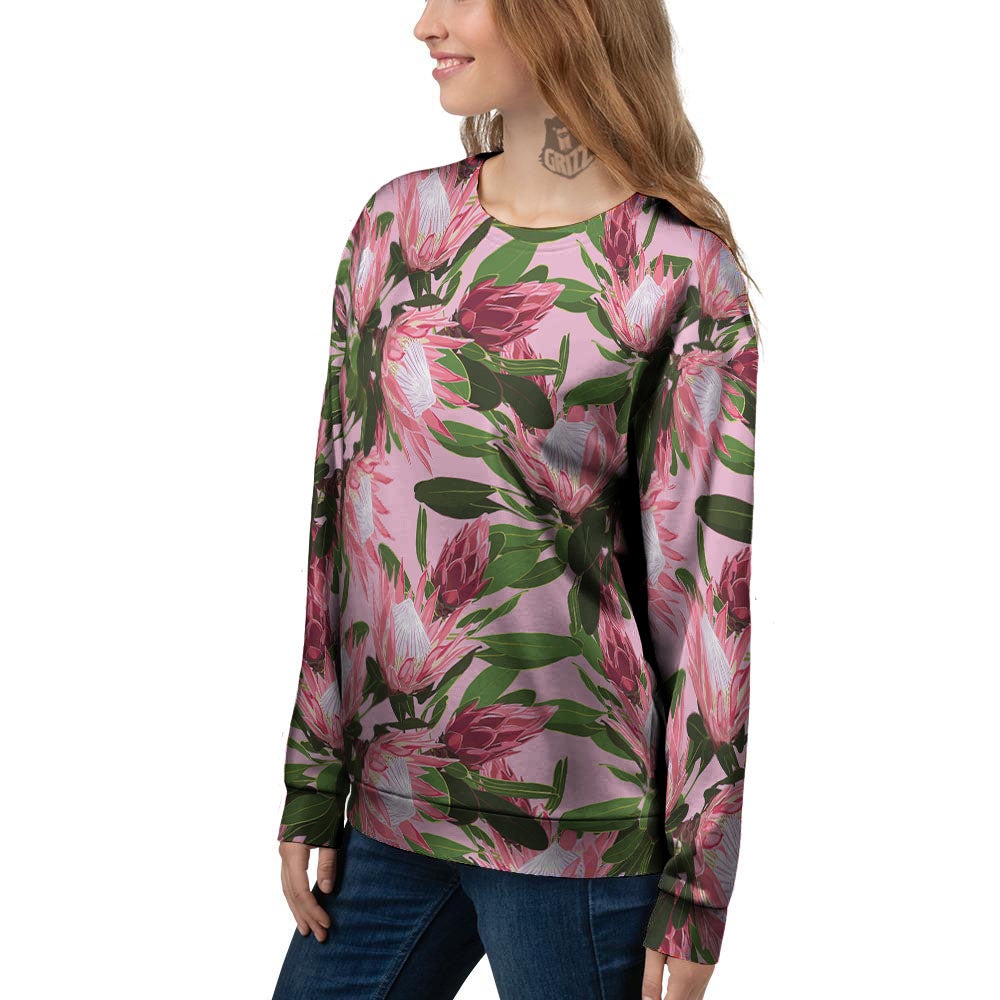 Floral Protea Print Pattern Women's Sweatshirt-grizzshop