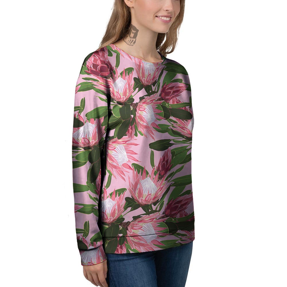 Floral Protea Print Pattern Women's Sweatshirt-grizzshop