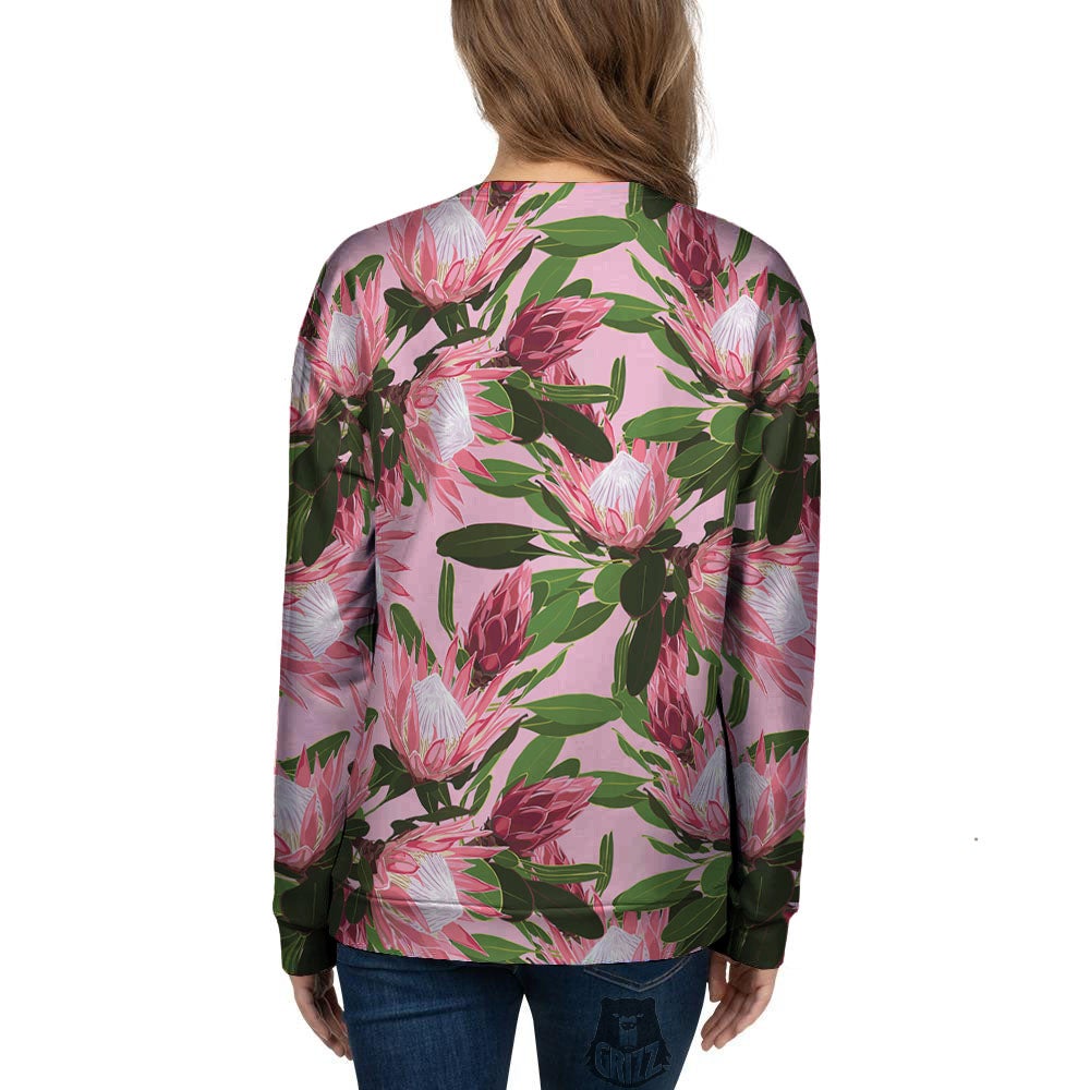 Floral Protea Print Pattern Women's Sweatshirt-grizzshop