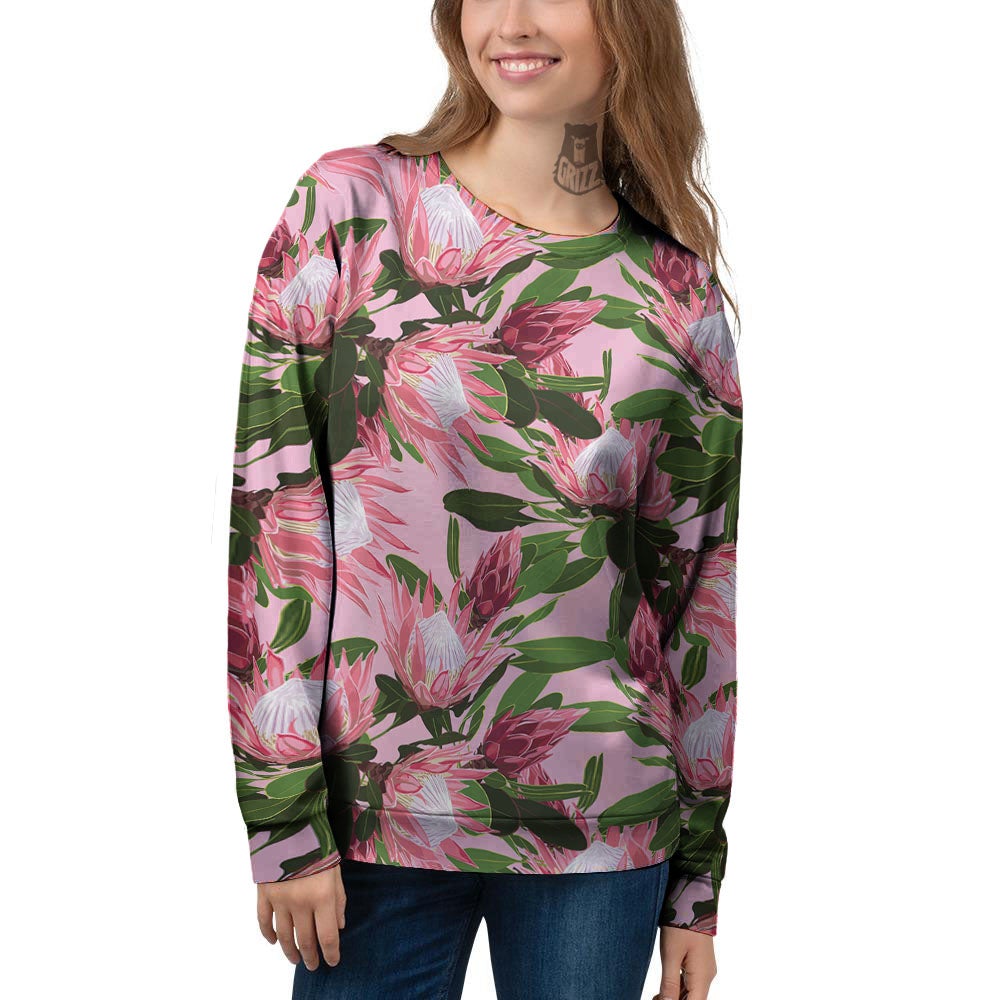 Floral Protea Print Pattern Women's Sweatshirt-grizzshop