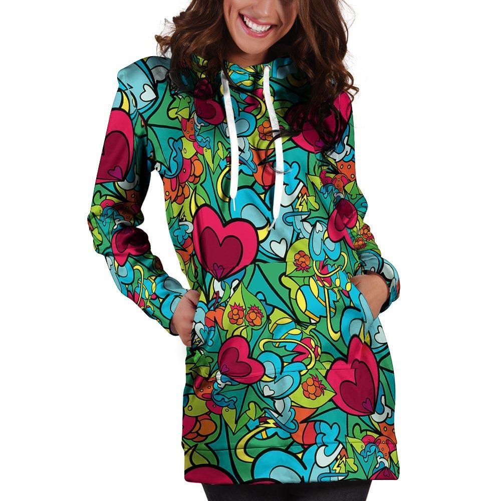 Floral Psychedelic Hoodie Dress-grizzshop