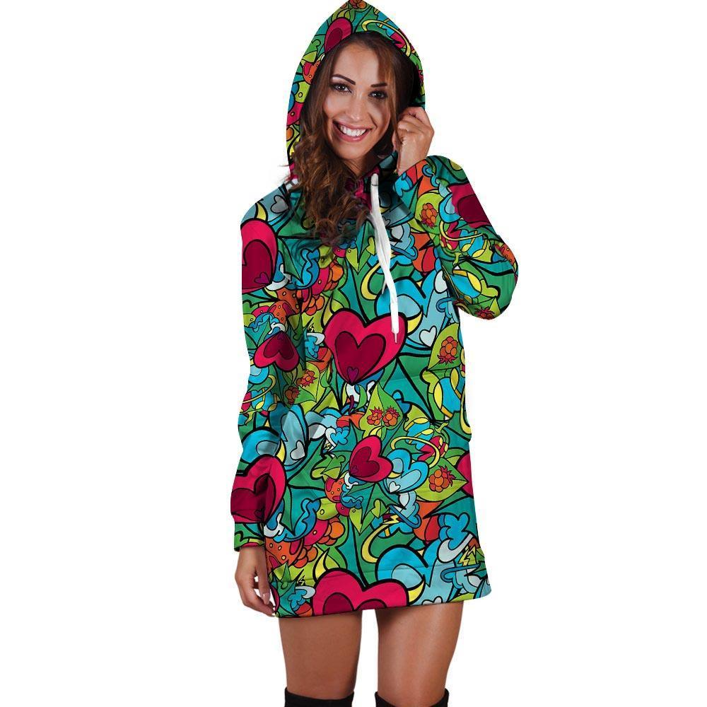 Floral Psychedelic Hoodie Dress-grizzshop