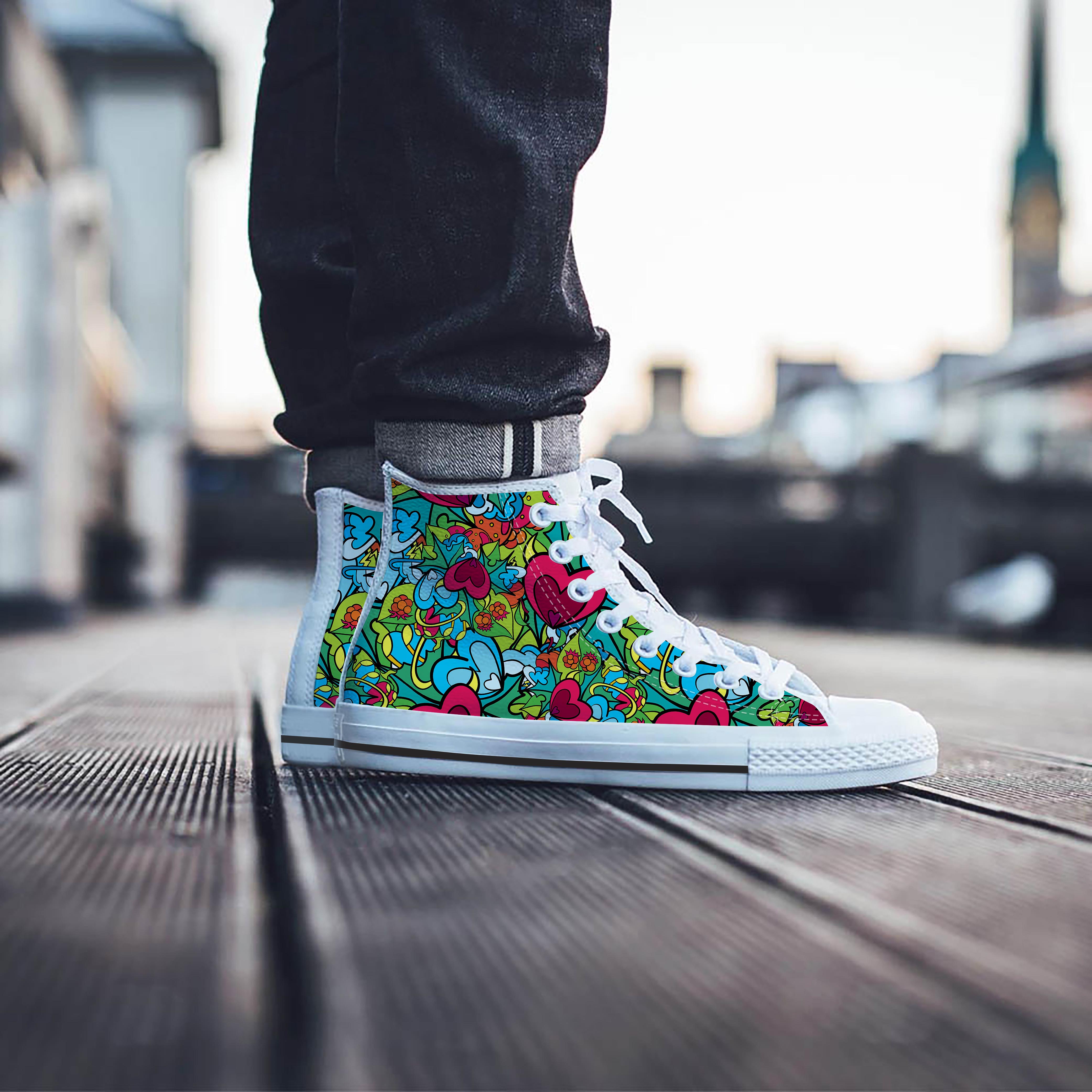 Floral Psychedelic Men's High Top Shoes-grizzshop