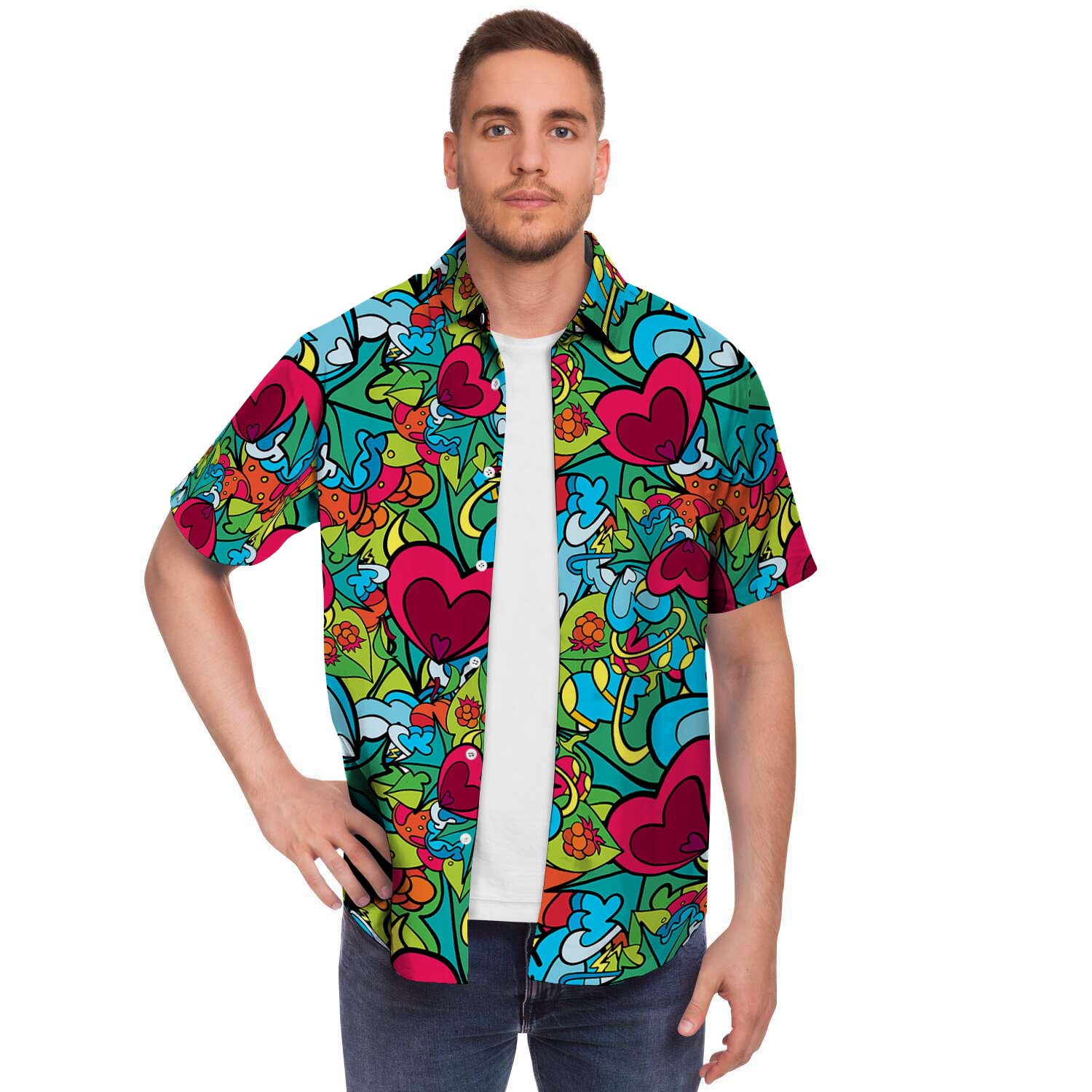 Floral Psychedelic Men's Short Sleeve Shirt-grizzshop