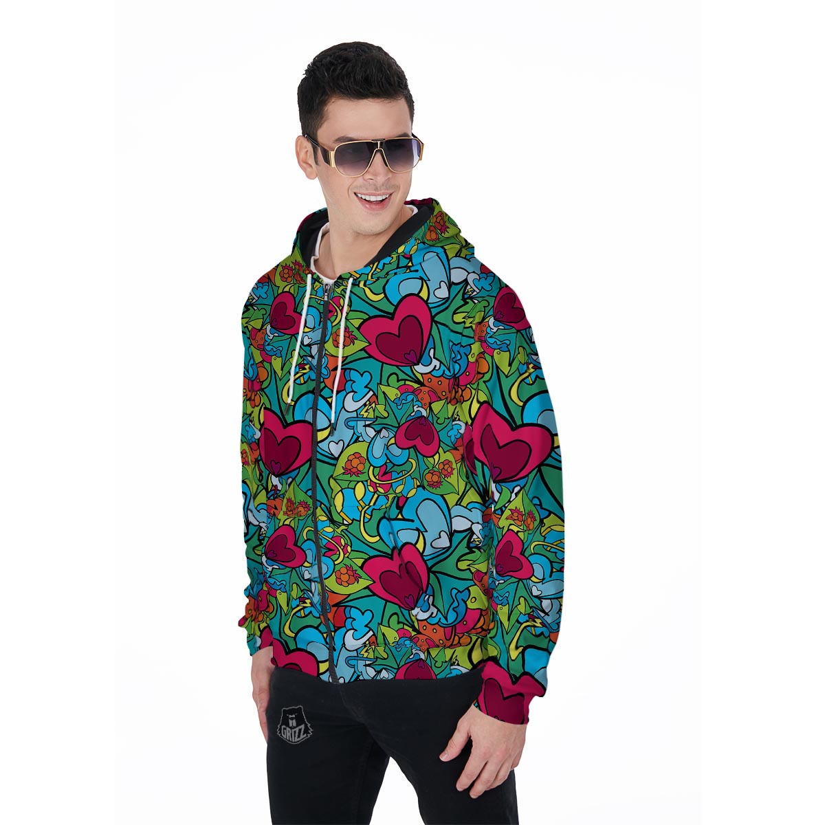 Floral Psychedelic Men's Zip Up Hoodie-grizzshop