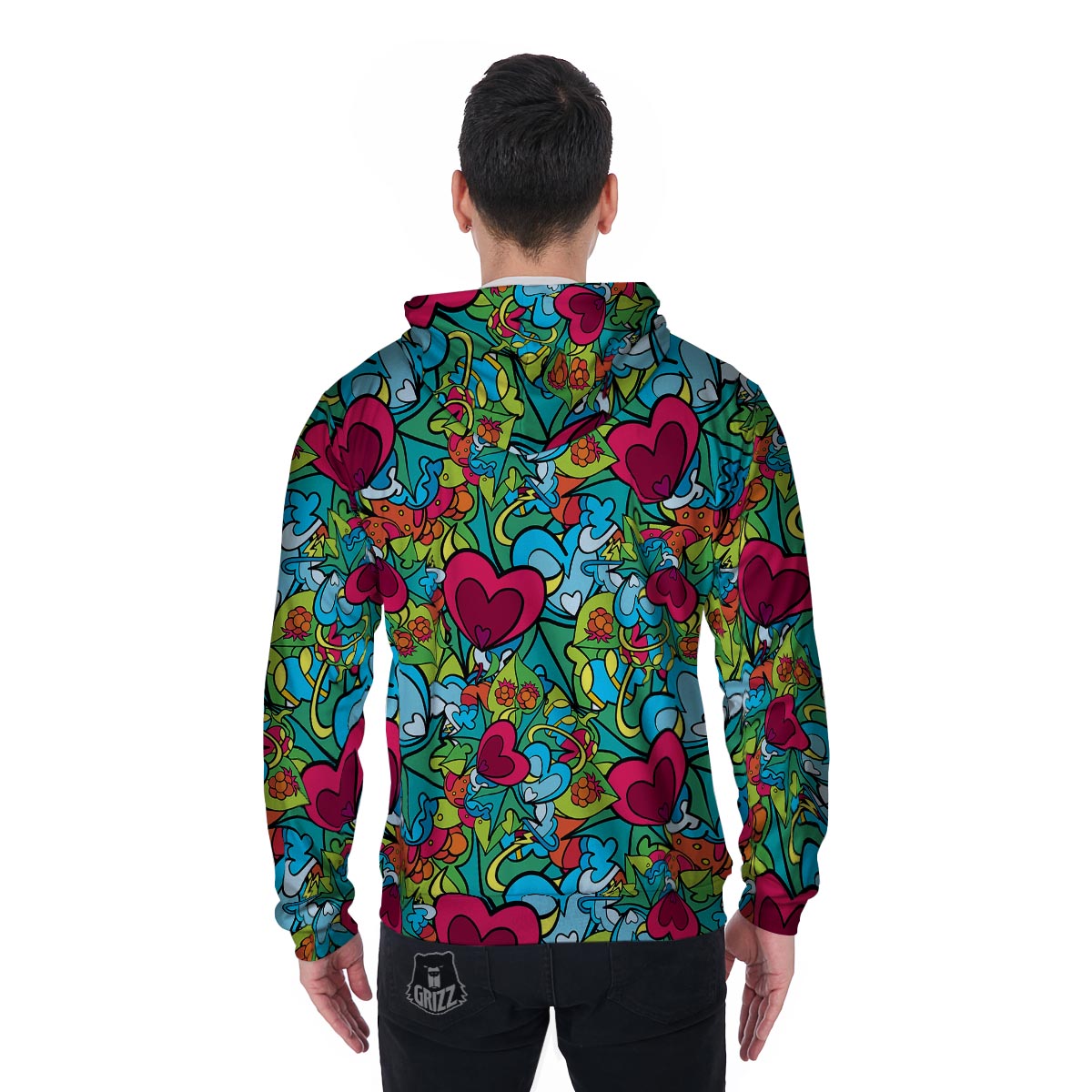 Floral Psychedelic Men's Zip Up Hoodie-grizzshop