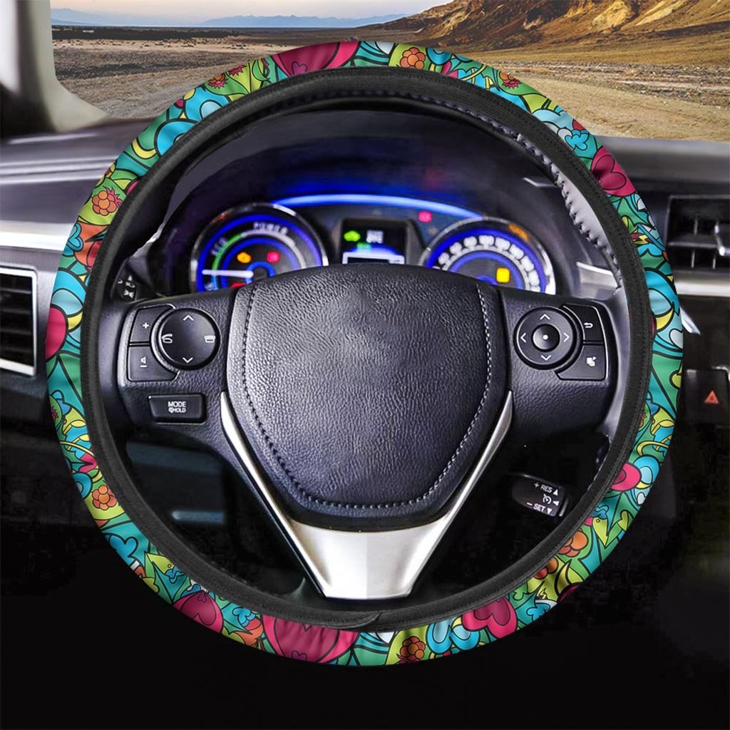 Floral Psychedelic Steering Wheel Cover-grizzshop