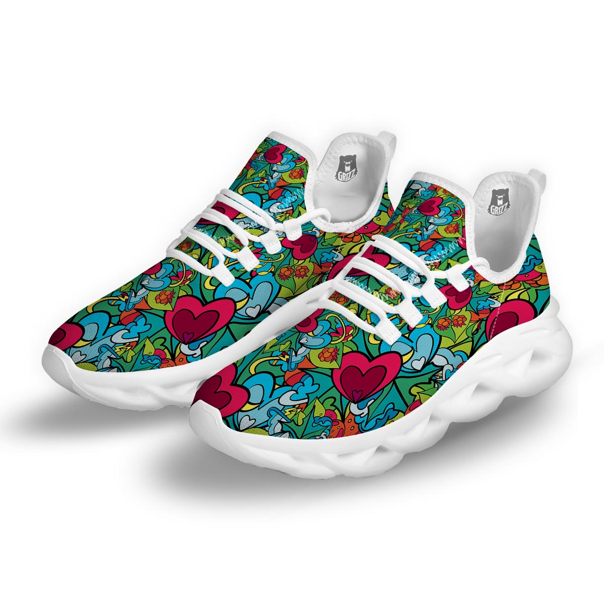 Floral Psychedelic White Running Shoes-grizzshop
