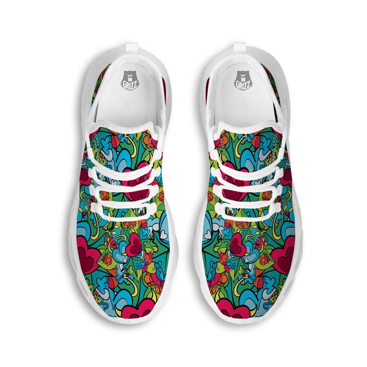 Floral Psychedelic White Running Shoes-grizzshop