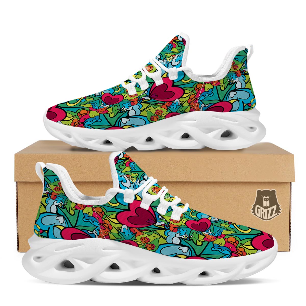 Floral Psychedelic White Running Shoes-grizzshop