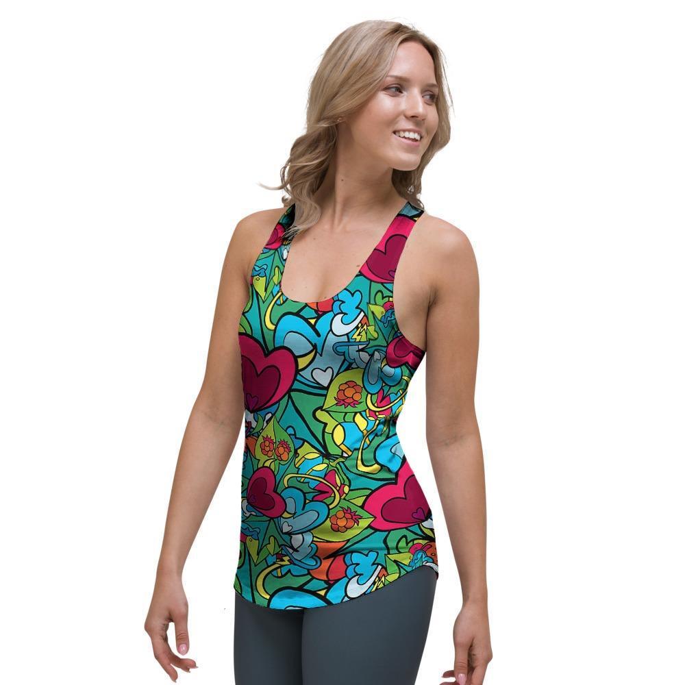 Floral Psychedelic Women's Racerback Tank Top-grizzshop