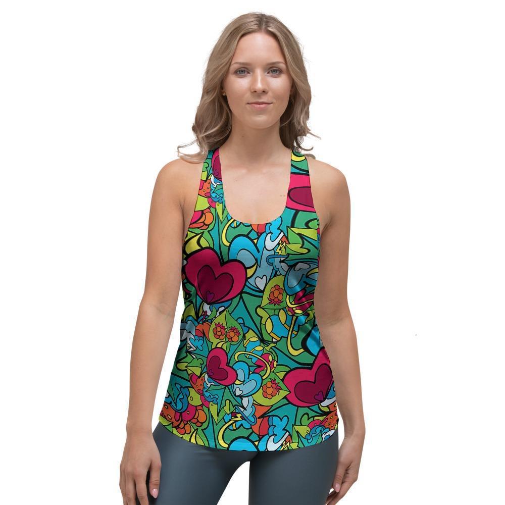 Floral Psychedelic Women's Racerback Tank Top-grizzshop