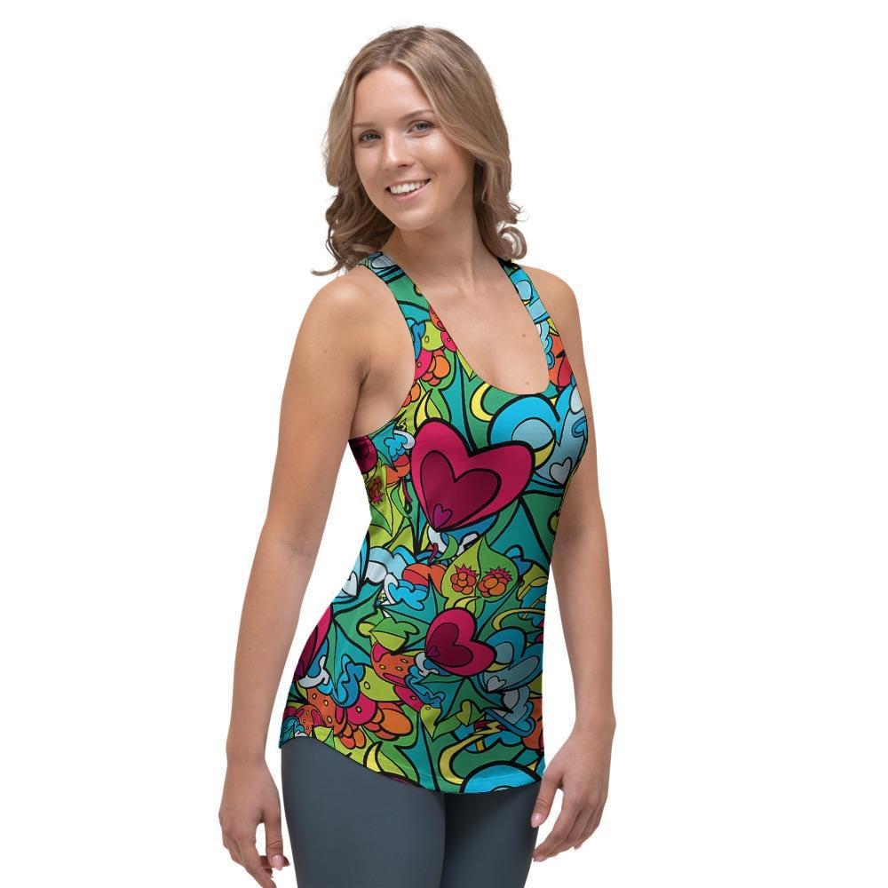 Floral Psychedelic Women's Racerback Tank Top-grizzshop