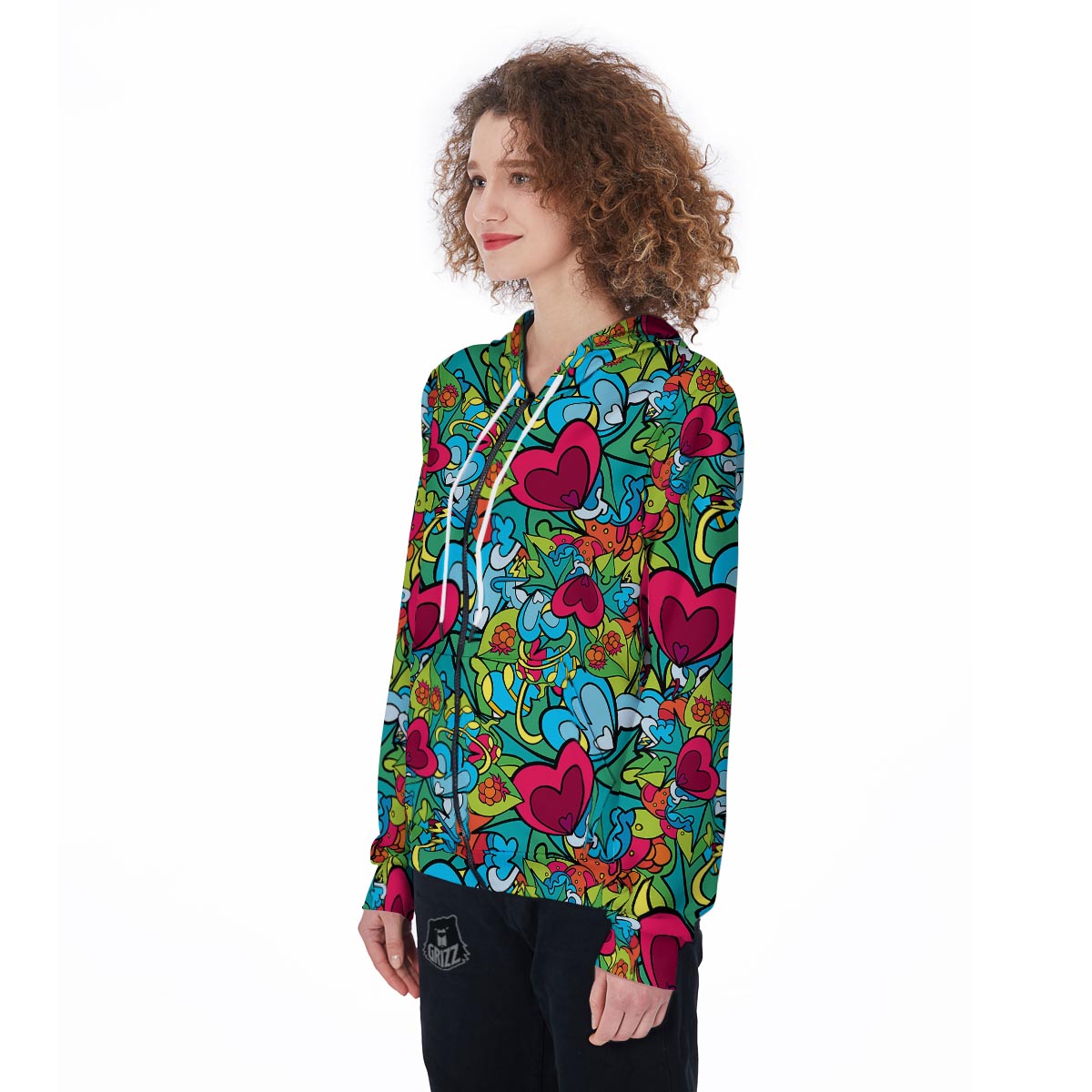 Floral Psychedelic Women's Zip Up Hoodie-grizzshop