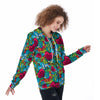 Floral Psychedelic Women's Zip Up Hoodie-grizzshop