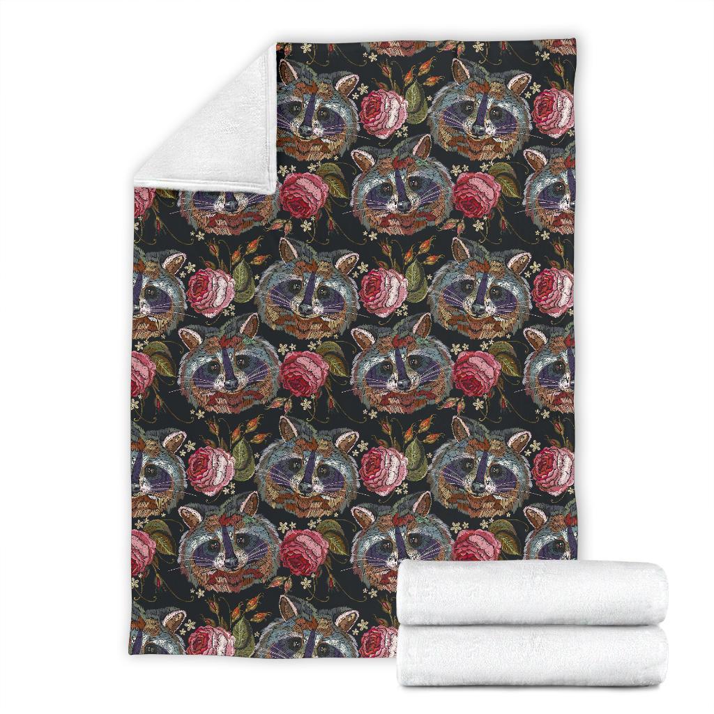 Floral Raccoon Pattern Print Blanket-grizzshop