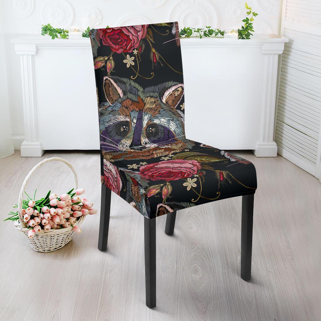 Floral Raccoon Pattern Print Chair Cover-grizzshop