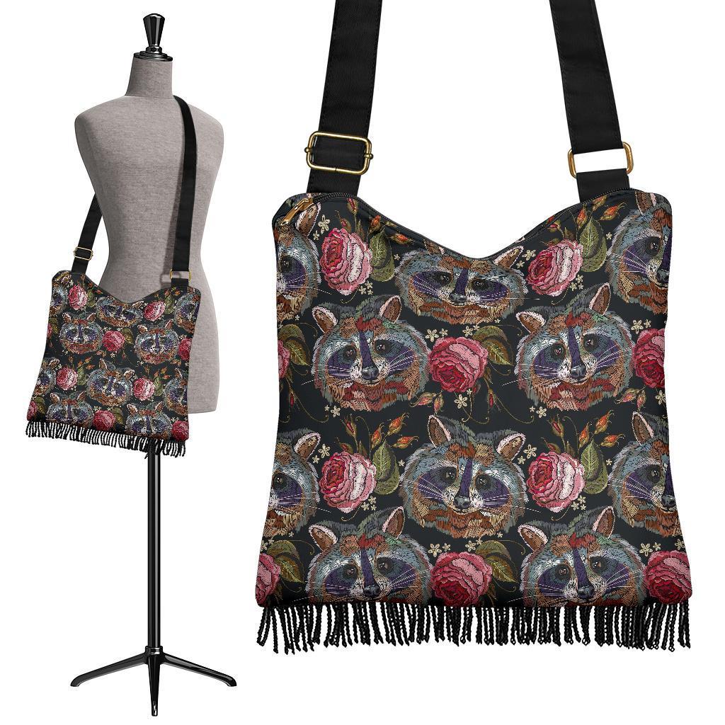 Floral Raccoon Pattern Print Crossbody Bags-grizzshop