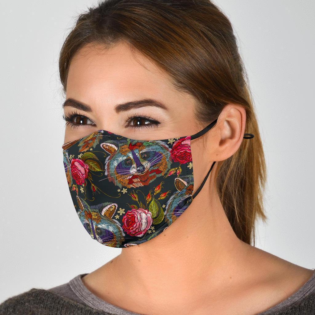 Floral Raccoon Pattern Print Face Mask-grizzshop