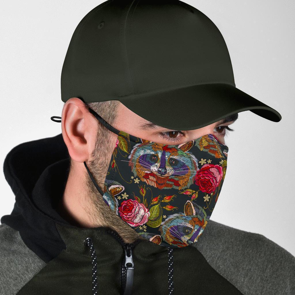 Floral Raccoon Pattern Print Face Mask-grizzshop