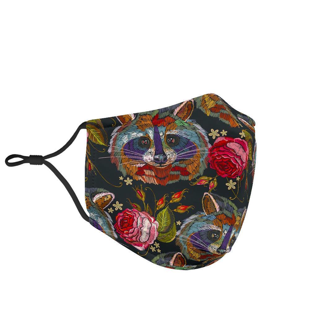 Floral Raccoon Pattern Print Face Mask-grizzshop