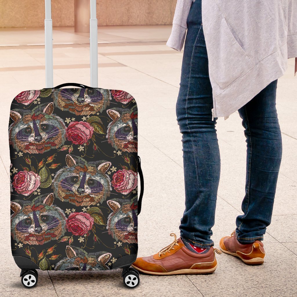 Floral Raccoon Pattern Print Luggage Cover Protector-grizzshop