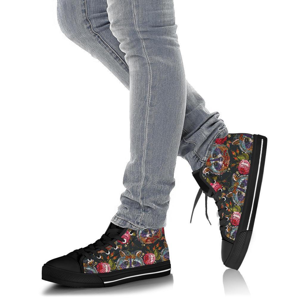 Floral Raccoon Pattern Print Men Women's High Top Shoes-grizzshop