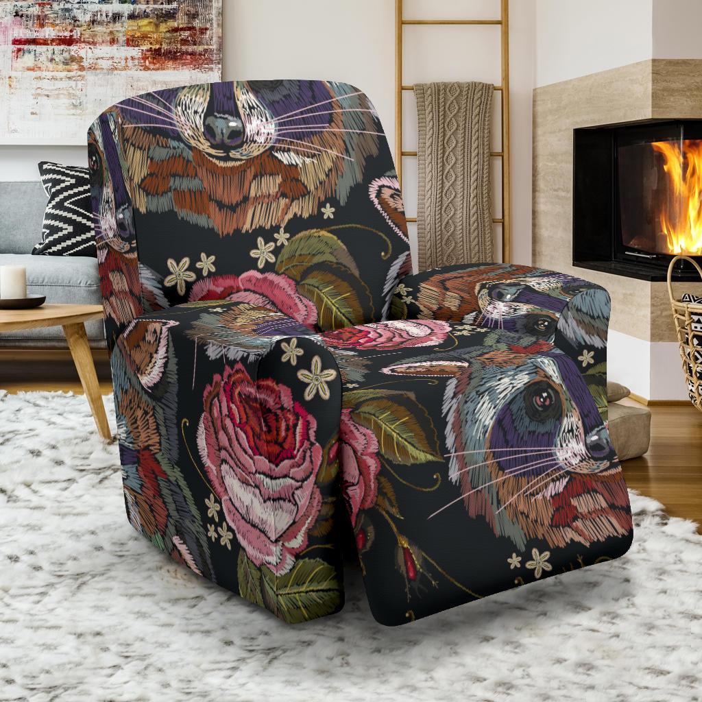 Floral Raccoon Pattern Print Recliner Cover-grizzshop