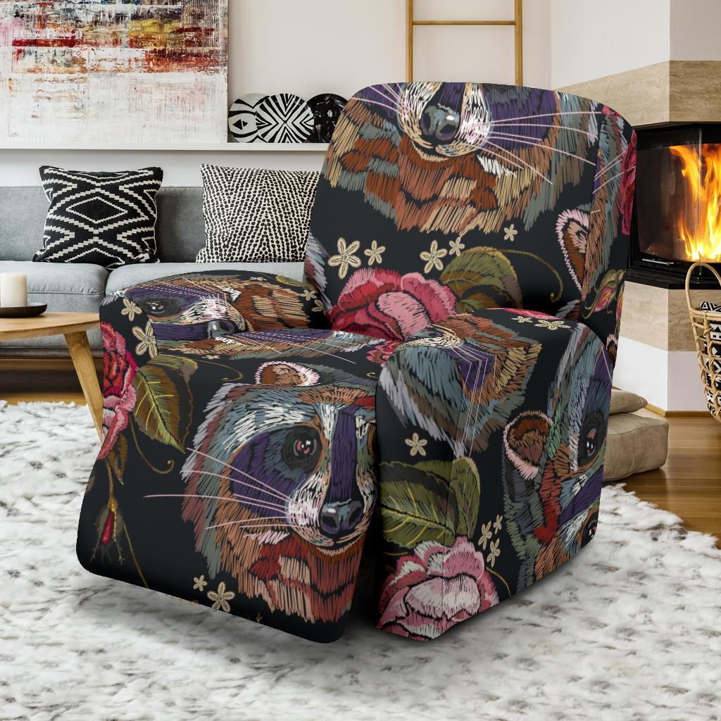 Floral Raccoon Pattern Print Recliner Cover-grizzshop