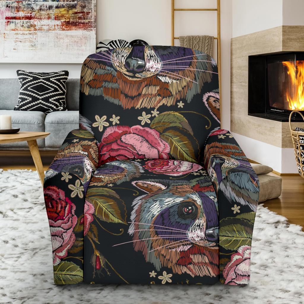 Floral Raccoon Pattern Print Recliner Cover-grizzshop