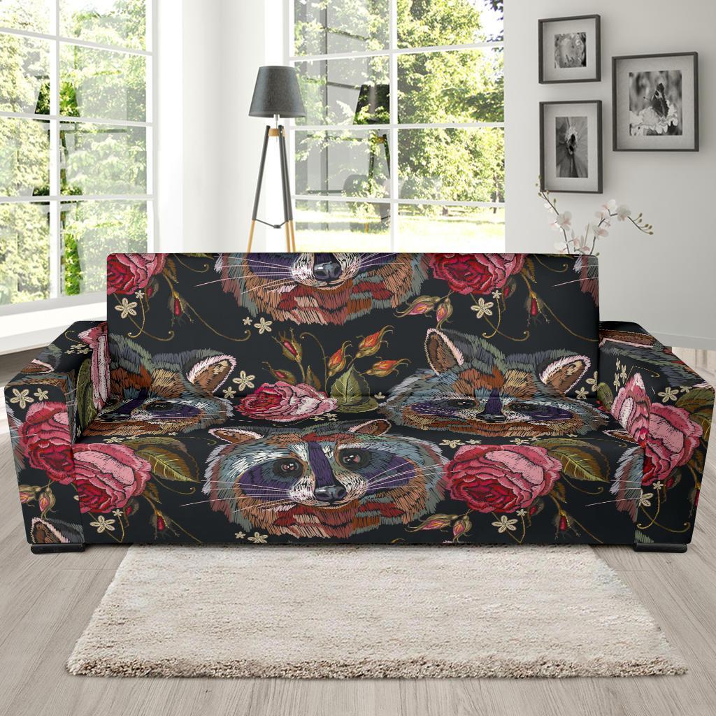 Floral Raccoon Pattern Print Sofa Covers-grizzshop