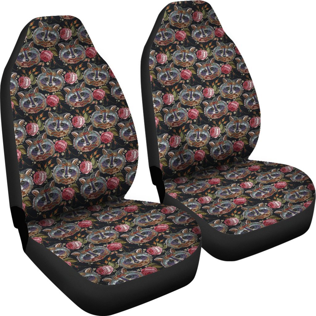 Floral Raccoon Pattern Print Universal Fit Car Seat Cove-grizzshop