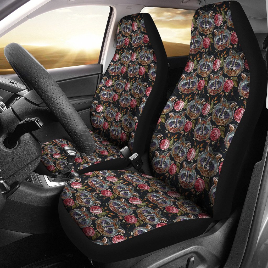 Floral Raccoon Pattern Print Universal Fit Car Seat Cove-grizzshop