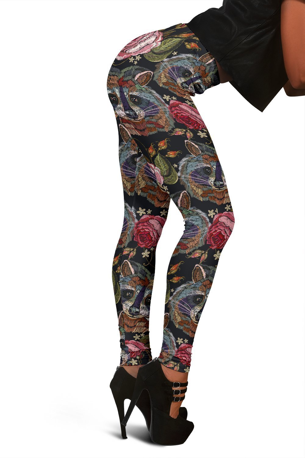 Floral Raccoon Print Pattern Women Leggings-grizzshop