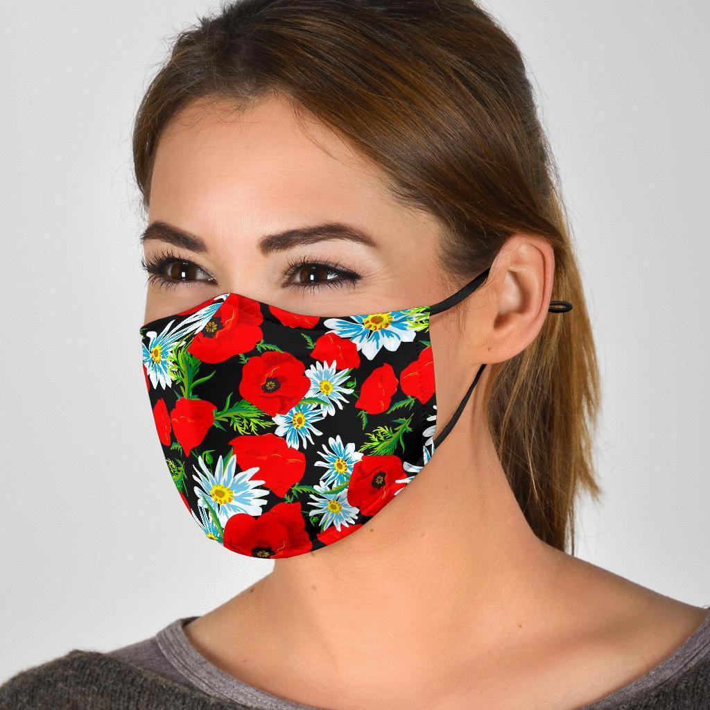 Floral Red Poppy Pattern Print Face Mask-grizzshop