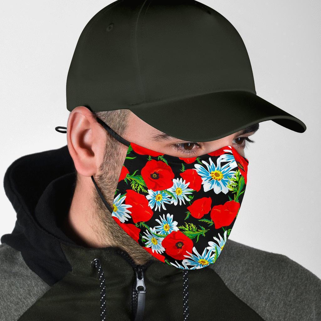 Floral Red Poppy Pattern Print Face Mask-grizzshop