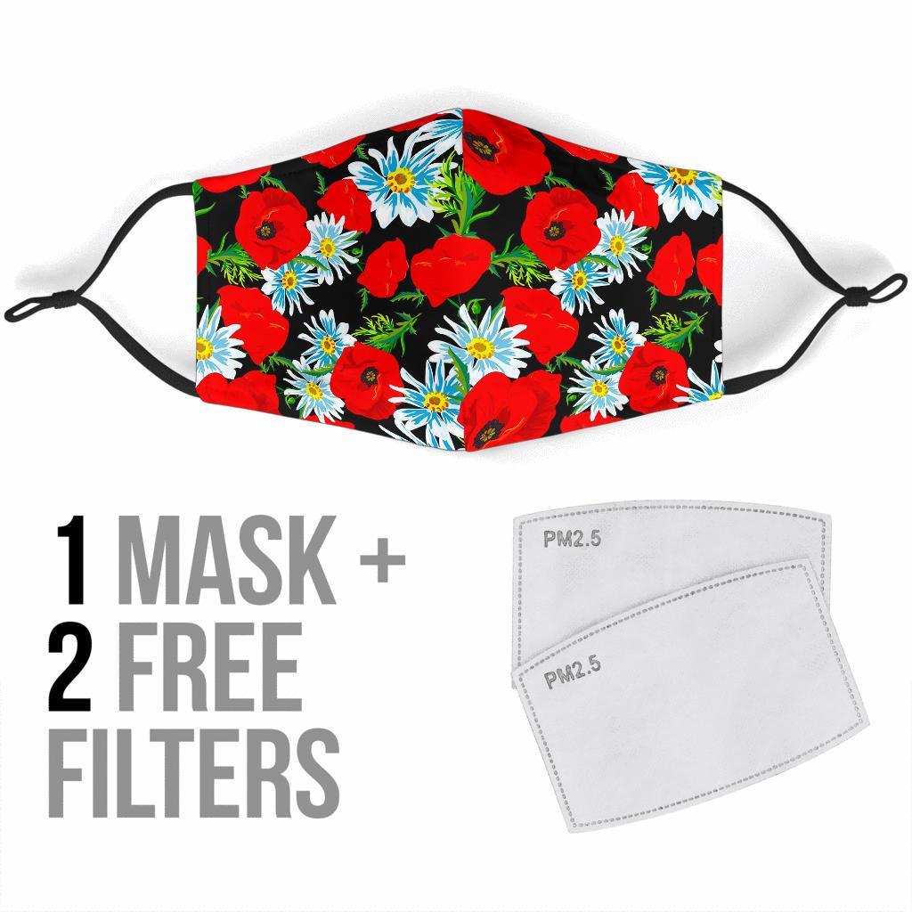 Floral Red Poppy Pattern Print Face Mask-grizzshop