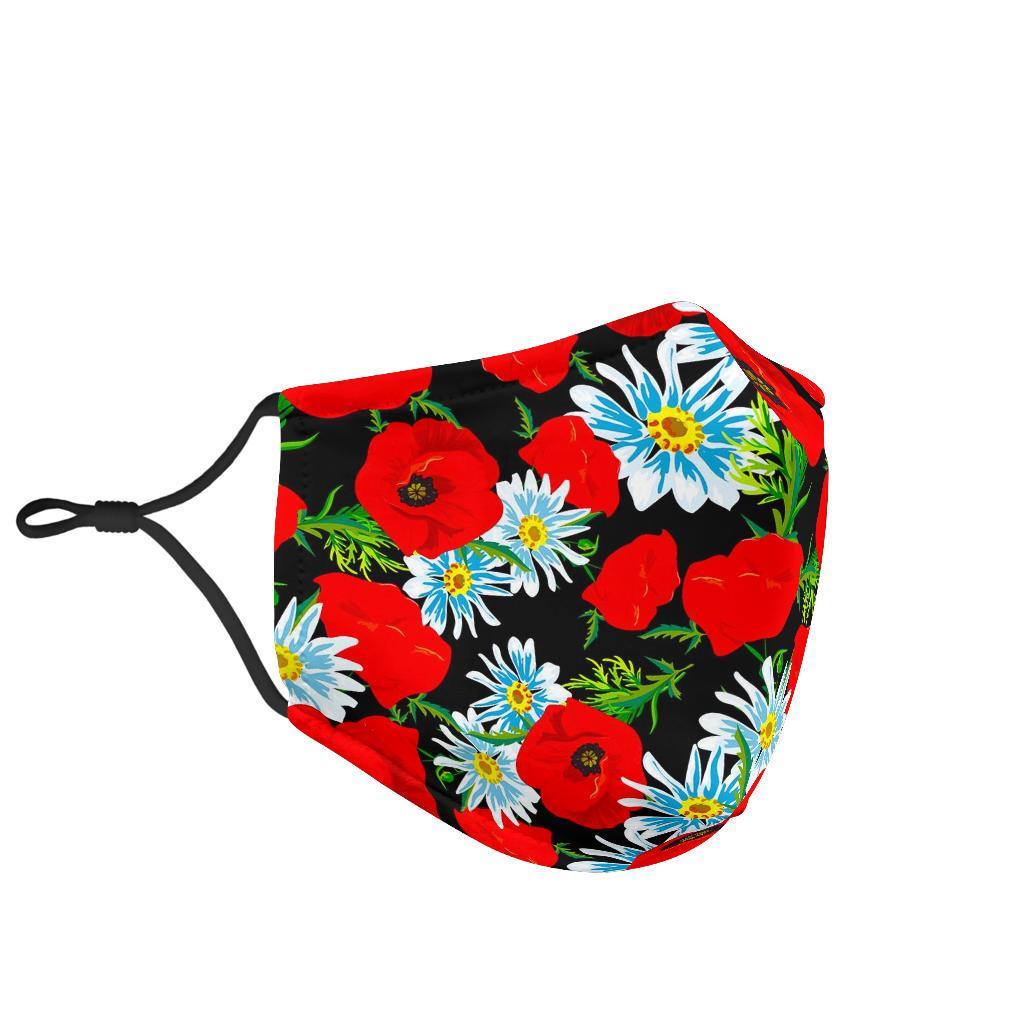 Floral Red Poppy Pattern Print Face Mask-grizzshop