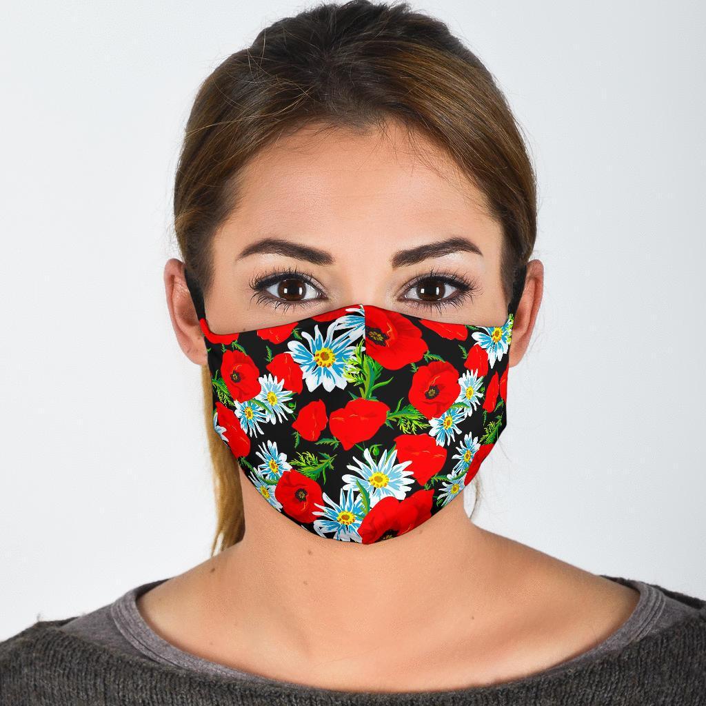 Floral Red Poppy Pattern Print Face Mask-grizzshop