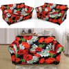 Floral Red Poppy Pattern Print Loveseat Cover-grizzshop