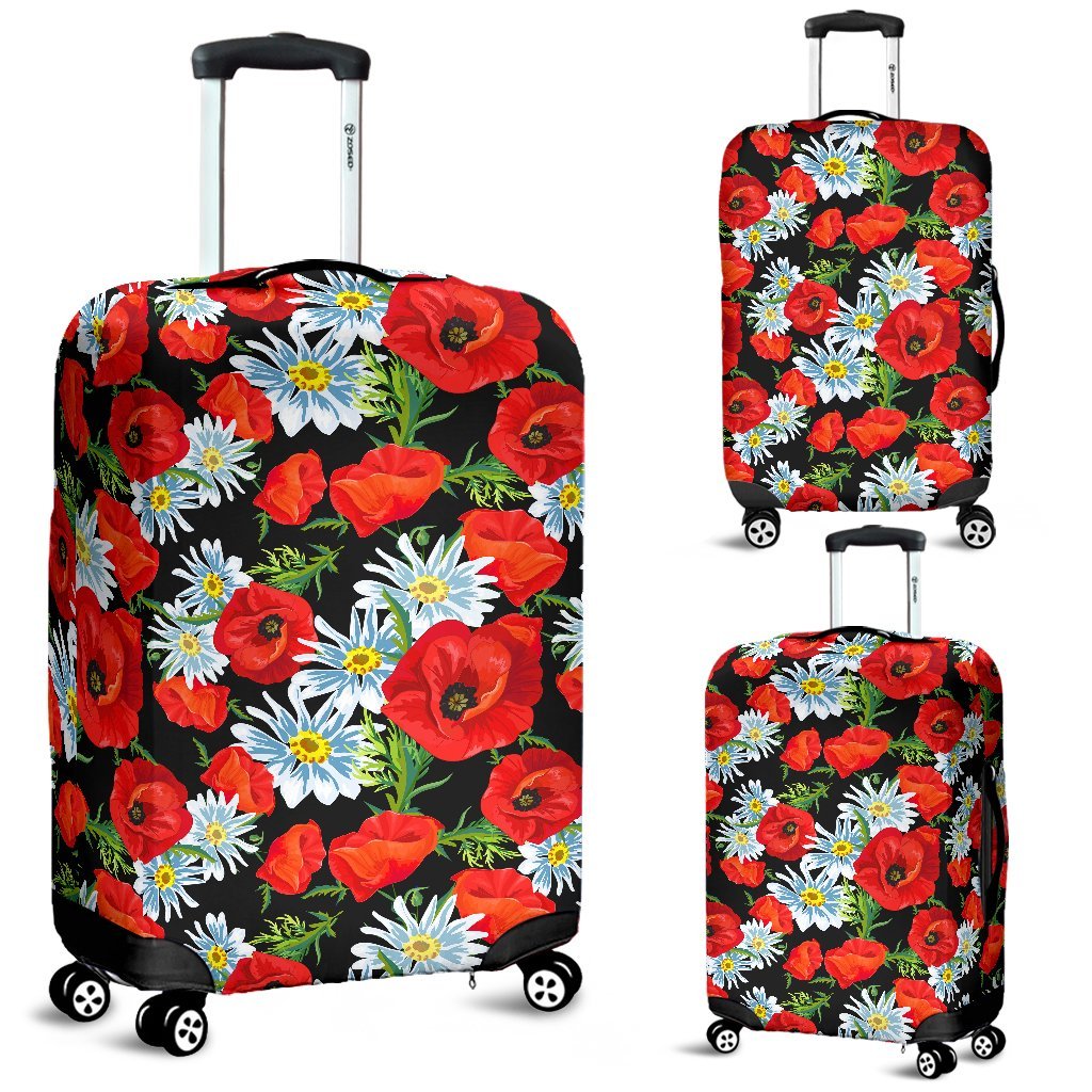 Floral Red Poppy Pattern Print Luggage Cover Protector-grizzshop